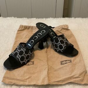 Gucci Black Mesh Crystal GG monogram sandals ( WORN ONCE)